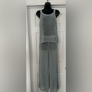 NWOT Ocean Drive Light Blue Lurex Crochet Tank & Wide-Leg Coverup Set